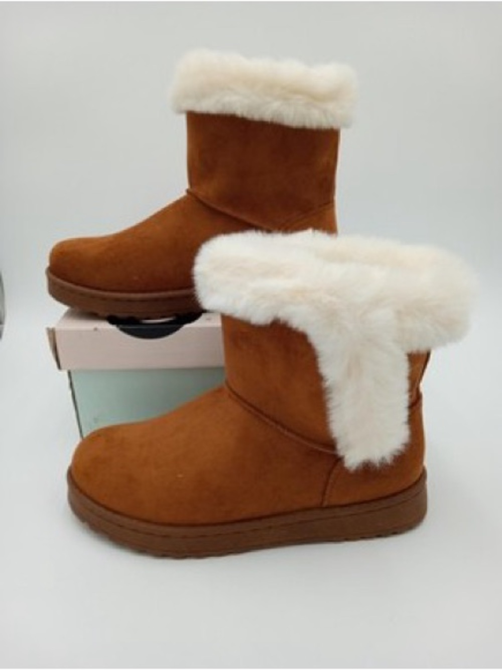SO Chestnut Suede-Look Faux Fur Cuff Ankle Boots